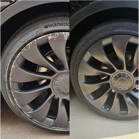 Wheel with curb rash before and after wheel repair